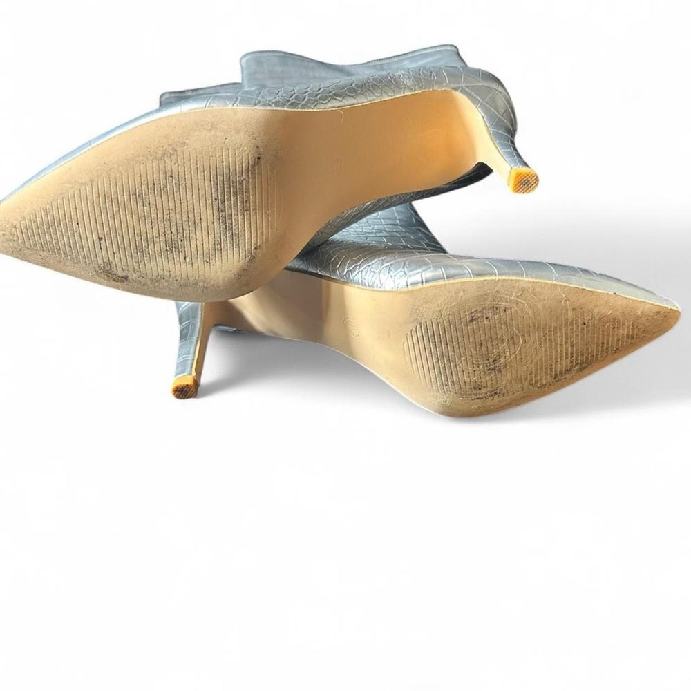 Silver Croc-Embossed Heeled Boots - Picture 3 of 7